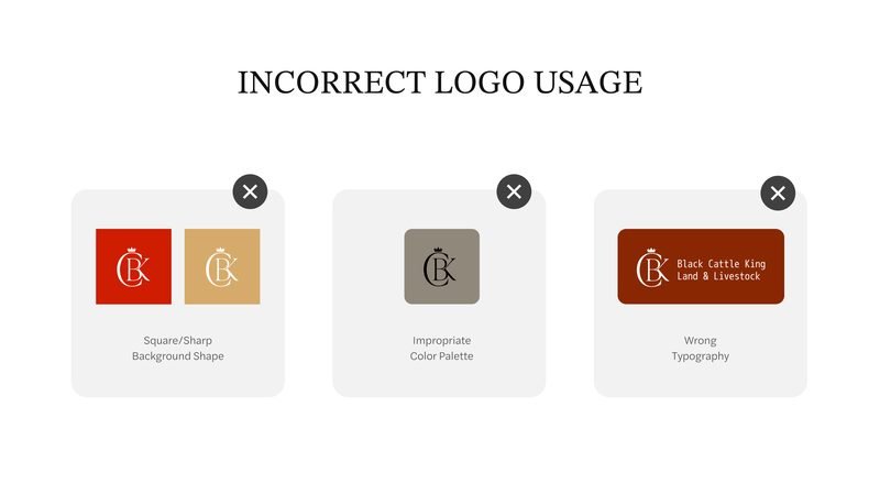Black Cattle King brand guidelines — Incorrect logo usage